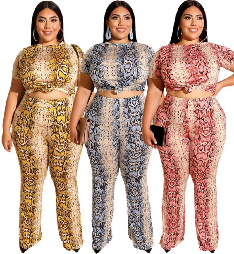 

summer 2021 women clothing plus size womens matching sets pant crop t shirt Leopard sexy fashion eithka women set