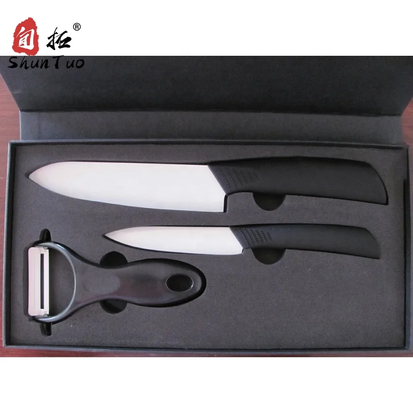 

environmentally friendly handle gift box packaging ziro2 4 piece high quality cheap vg10 resin black ceramic knife set