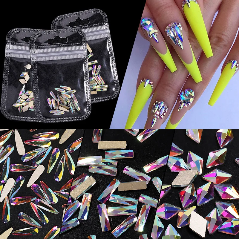 

20PCS/Bag DIY 3D Nail Jewelry Colorful Mix Acrylic Nail Art Decoration Stickers Metallic Gold Studs Bling Nail Rhinestones