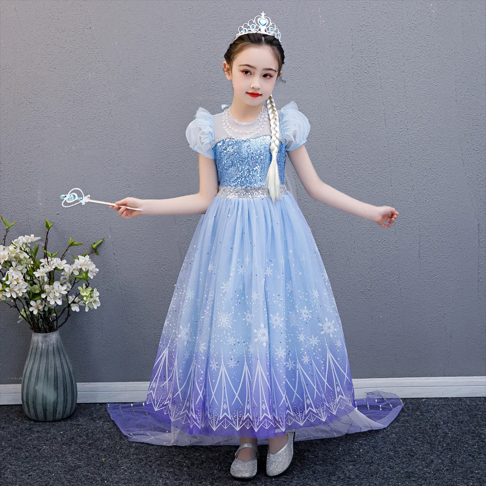

Wholesale Kids Costume Clothes Long Tail Elsa Frozen Princess Snow Queen Girl Dress