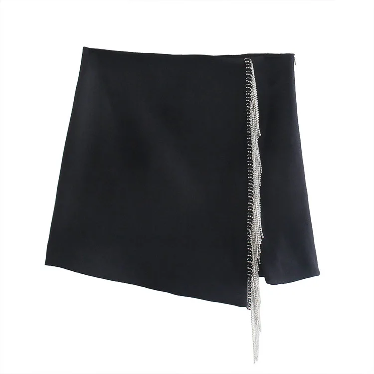 

BM UR HM ZA2022 spring new casual solid color artificial gem tassel zipper mini skirt fashion women's skirt, Picture color