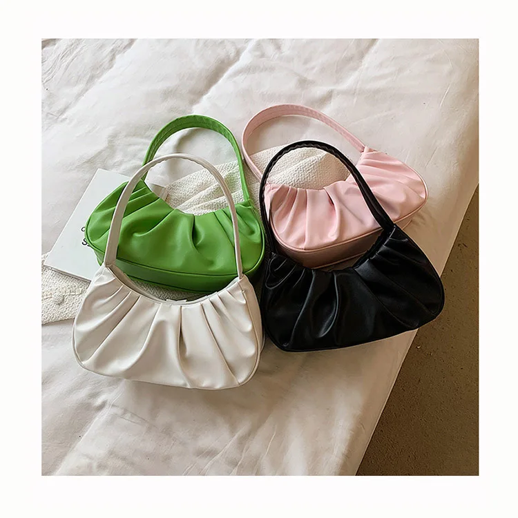 

Underarm Ladies Ruched Shoulder Purses Pleated Women 2021 New Summer Solid Color Armpit Bags Wrinkled Cloud Purses and Handbags