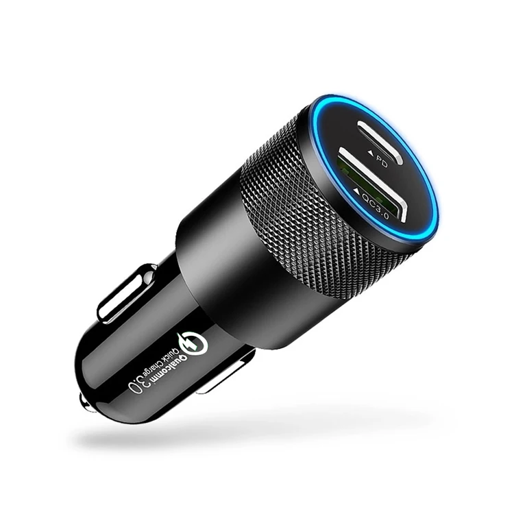 PD ultra-compact vehicle charger QC 3.0 dual port usb car charger Pd fast charging power supply for iPhone X/max/8/7/6s/plus