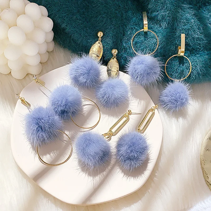 

fashion trendy jewelry fur drop purple earrings