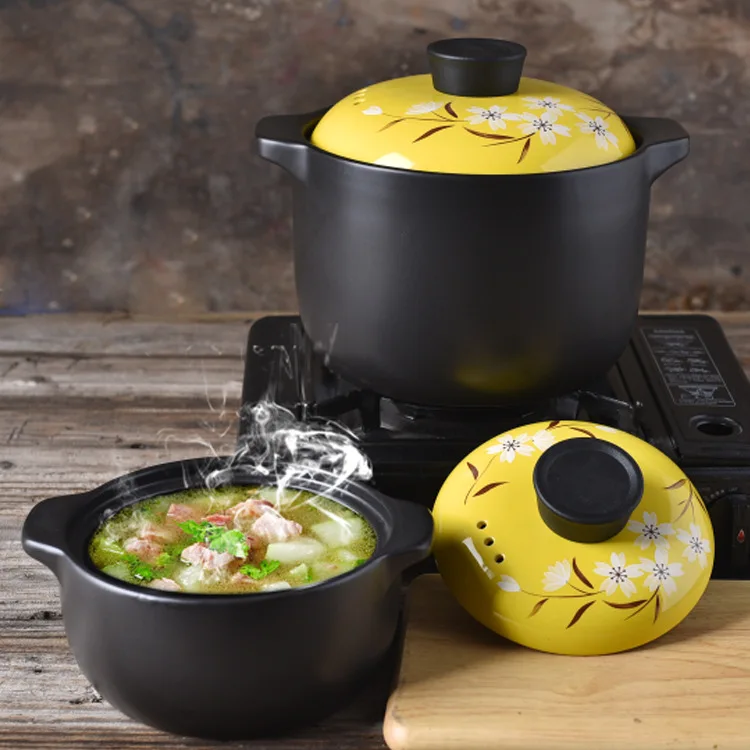 

Wholesale hot selling durable casserole ceramic clay pots for cooking cookware casseroles dish with yellow sakura lid