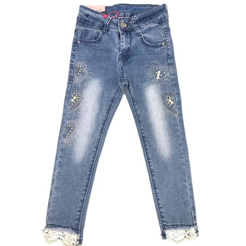 

New popular black and blue embroidered jeans for girls that are easy to clean and easy to pilling