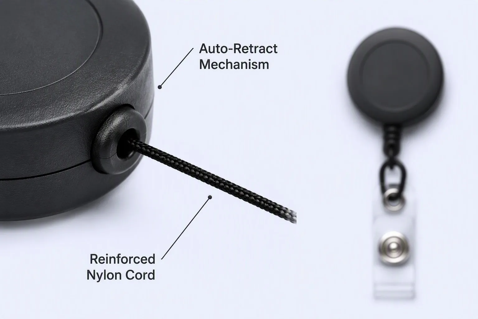 Detail banner of the auto-retract mechanism and reinforced nylon cord