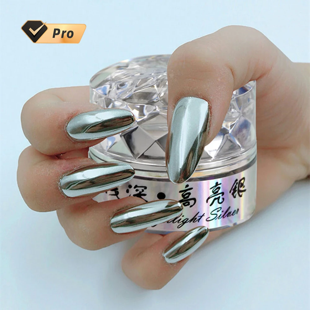 

QSHY Custom Logo Private Label Nail Art Salon Supplies Glitter Bling Metal Silver Chrome Pigment Acrylic Mirror Powder