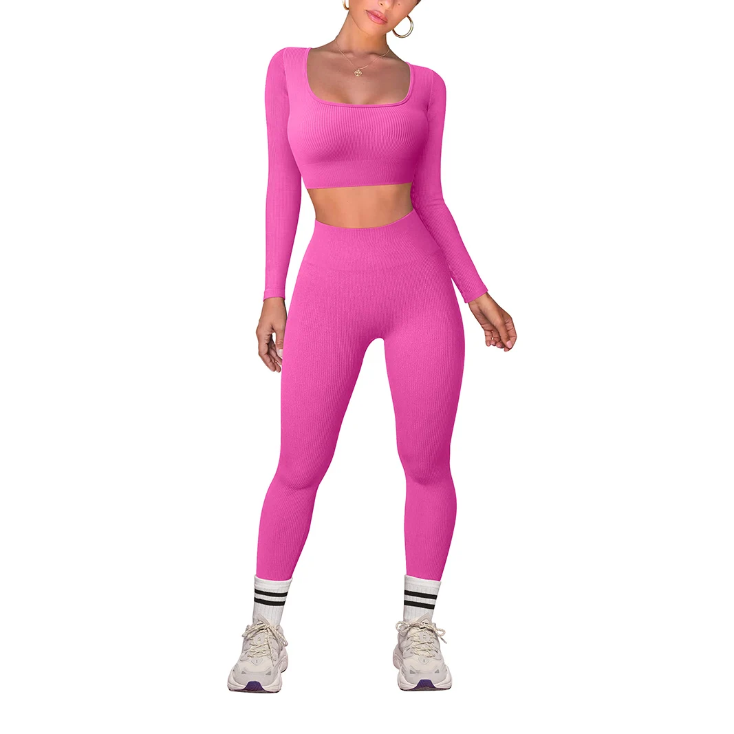 

Wholesale New Rib Seamless Long sleeve Women's Gym Fitness Sets Yoga Sets