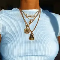 

fashion vintage metal letter beauty money bag avatar multi layer sweet heart pendant women female necklace