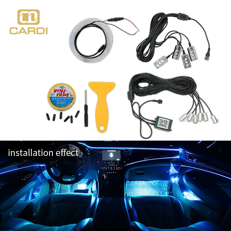 Factory price fiber optic multicolor led car interior ambient glow light kit tuning atmosphere