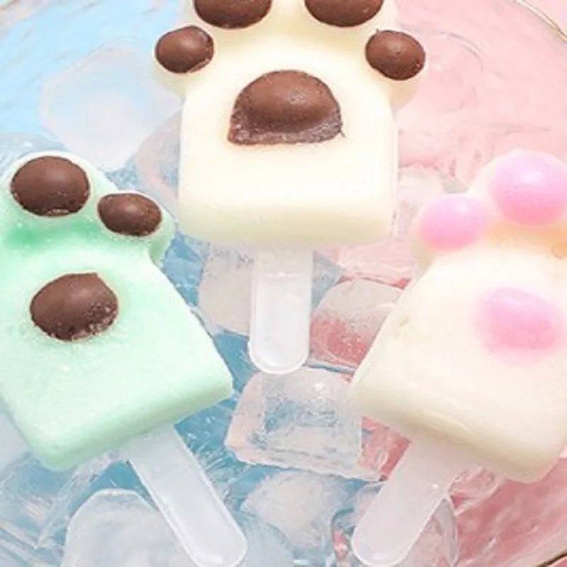 

New DIY popsicle mold Single popsicle love cat paw ice mold with lid Ice cream silicone mold