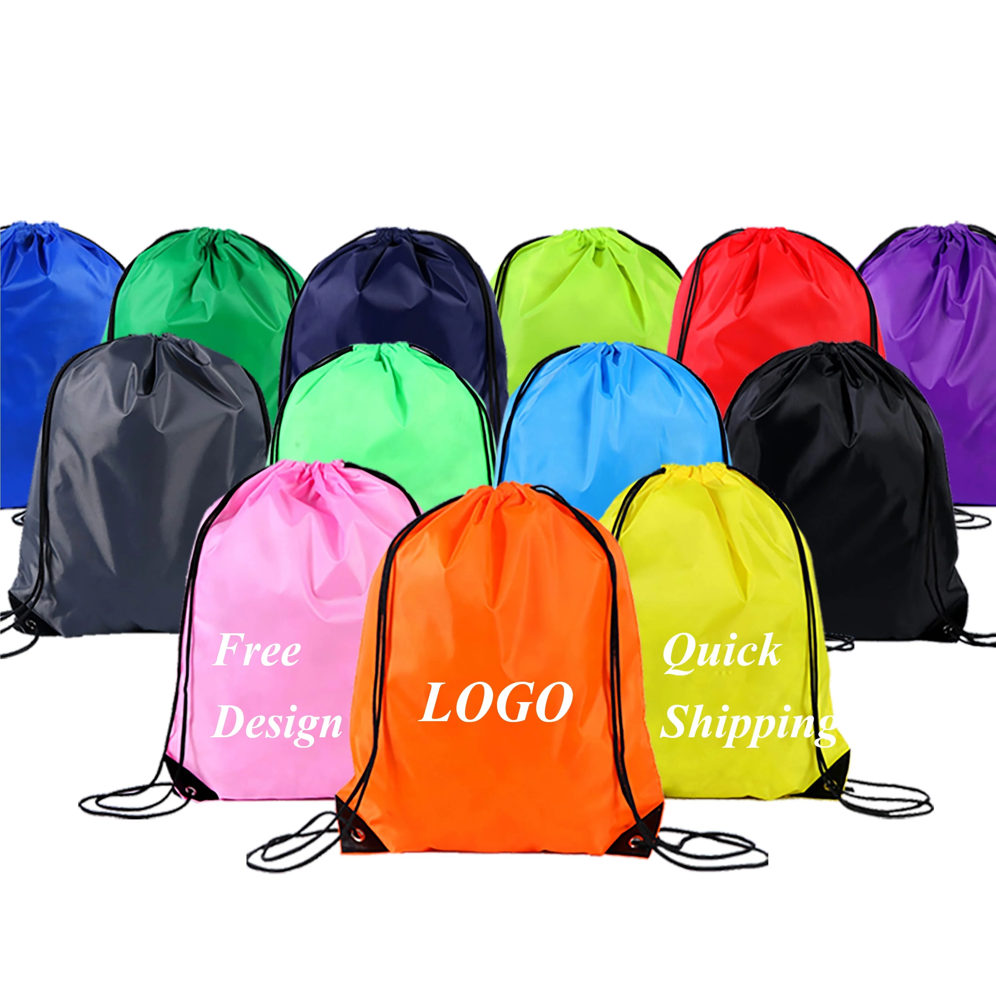 

Custom Logo Nylon Polyester 210D Promotion Gym Drawstring backpack Christmas draw string Black Sports Bags
