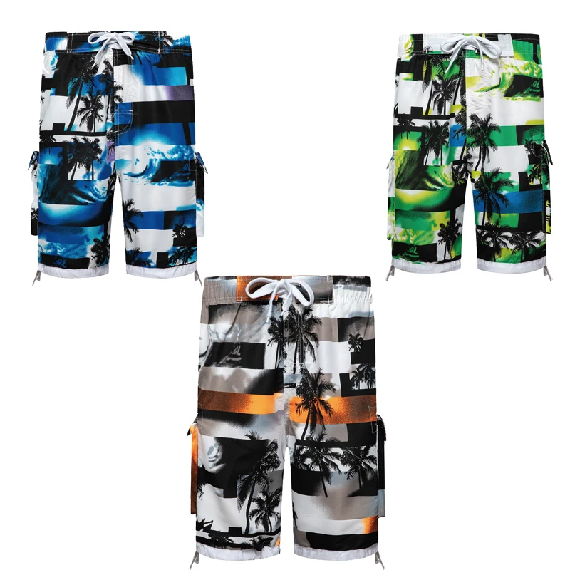 

Best Selling Summer Beach Mens Quick Drying Swimwear Loose Personality Coconut Tree Print Swim Trunk, As picture