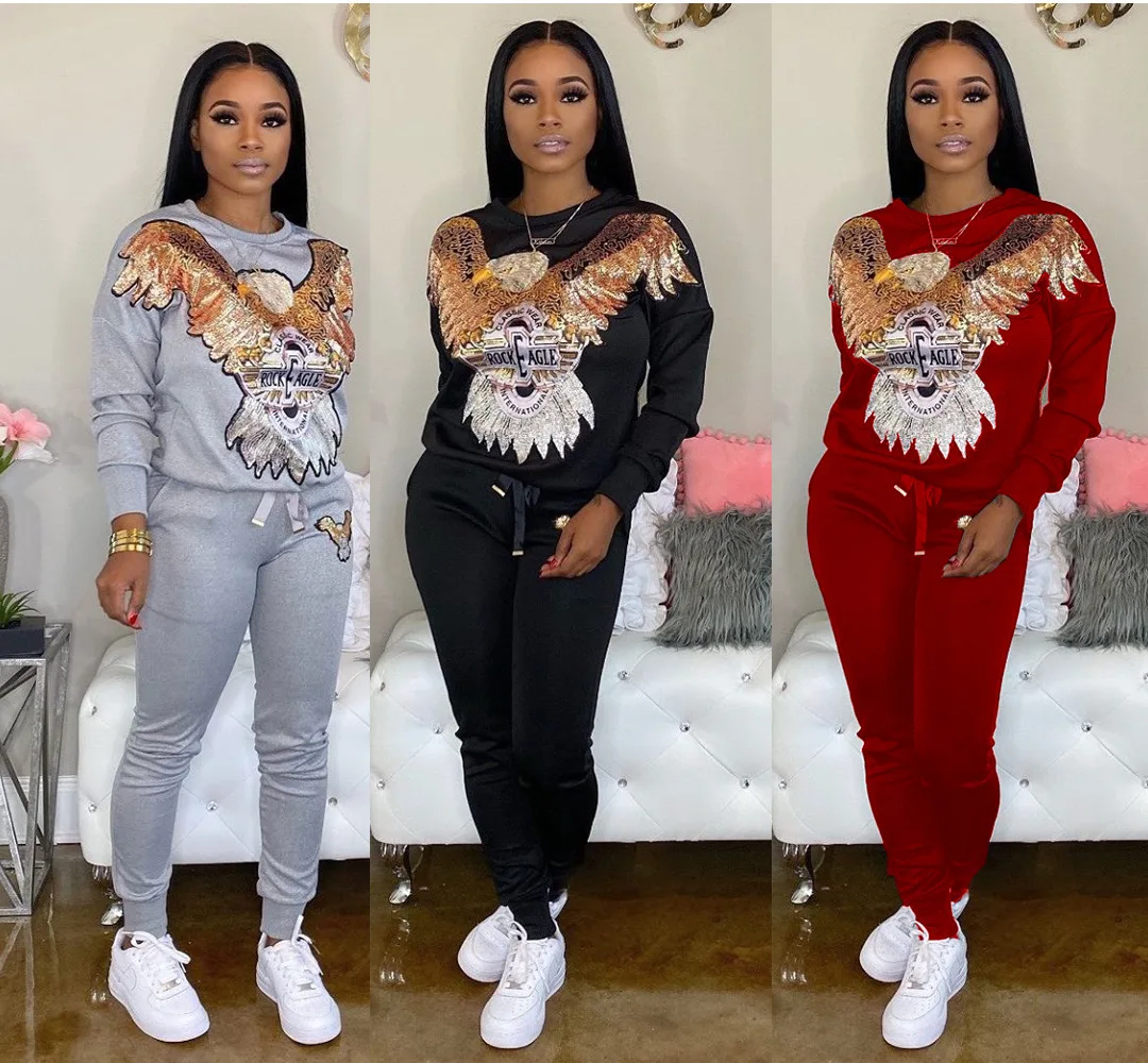 

MT85-6197 women stylish solid pants and long sleeve sequin top two piece set