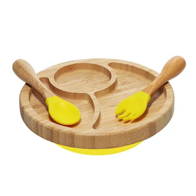 

Wholesale Wooden Kids Plate Baby Silicone Tableware Set Bamboo Suction Baby Plate Set