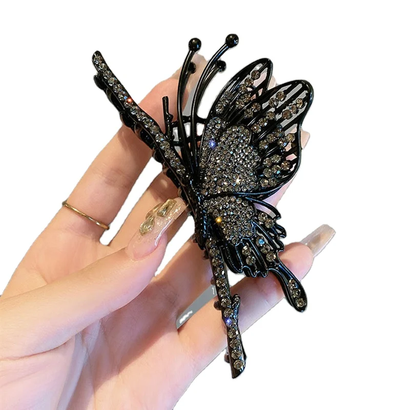 

Hot Sale Alloy Jumbo Hair Claw Clip Graceful Colorful Large Hair Catch Metal Rhinestone Fairy Butterfly Shark Hair Claw