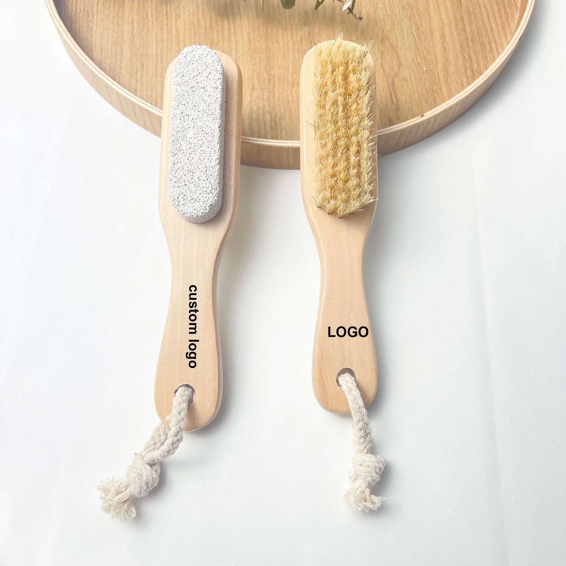 

Natural Bristles Feet Exfoliator Foot File Brush Wooden Handle Foot Brush Scrubber with Pumice Stone for Callus Corn Remover