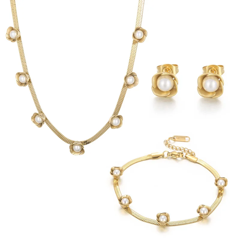 

Kalen Fashion Heart Stainless Steel Geometric Blade Chain Bracelet Necklace Fashion Jewelry Set