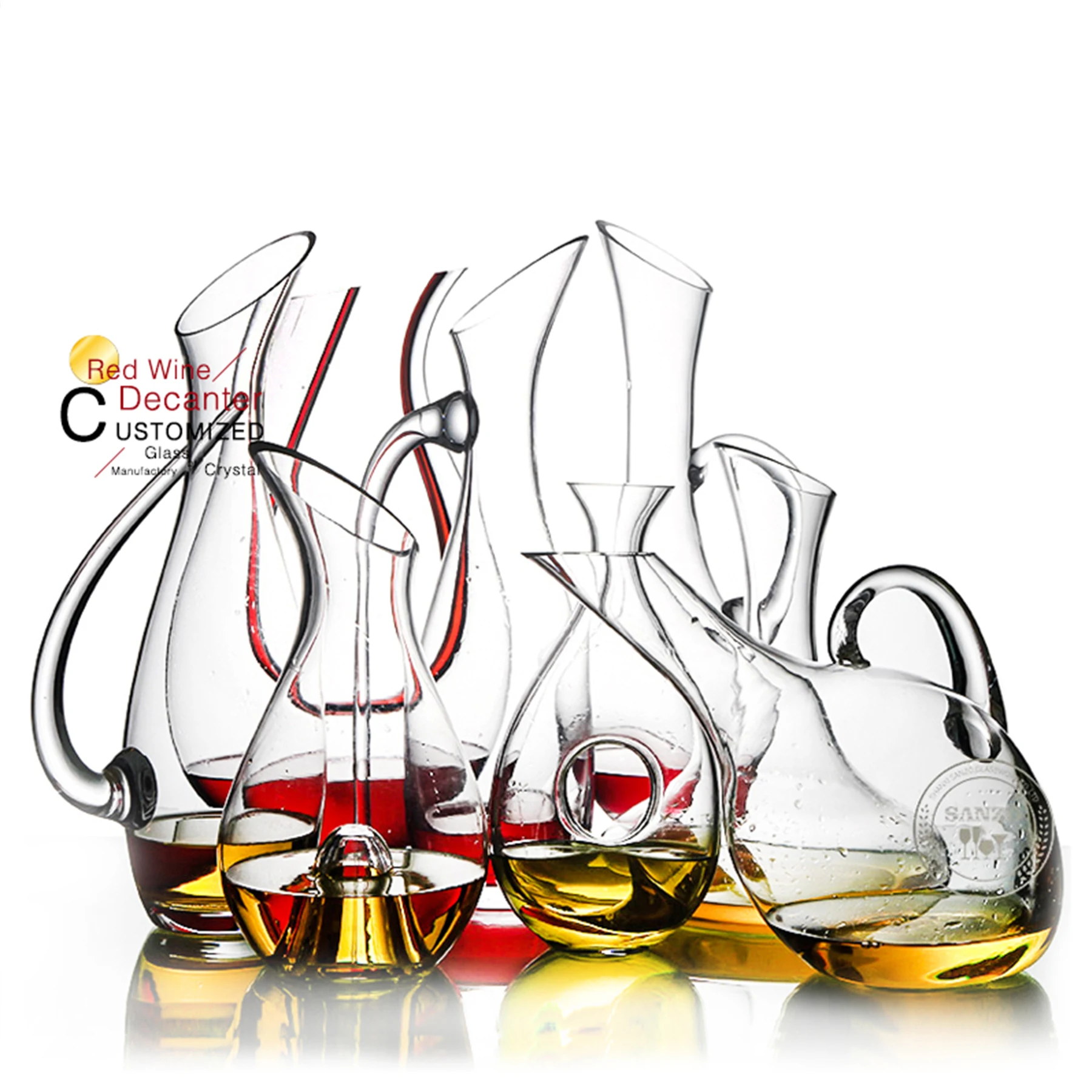 

K Sanzo new products hand blown Lead-free crystal red wine carafe round glass decanter for gift