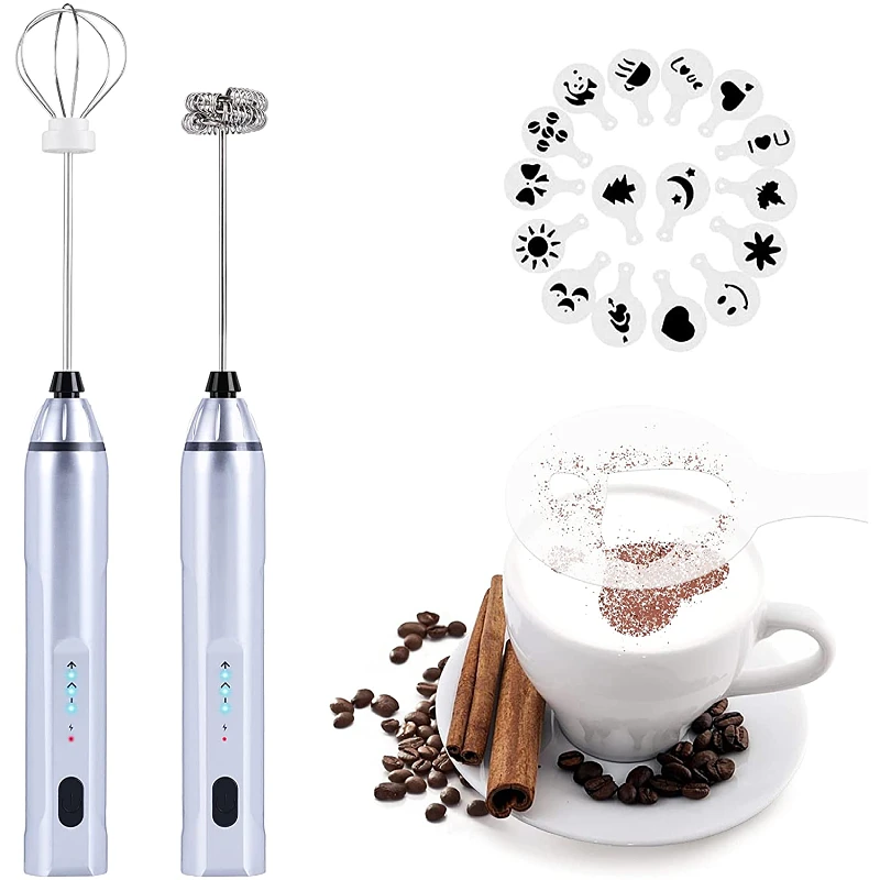 

In stock Electric Foam Maker Frother Handheld USB Rechargeable Drink Whisk Stirrer Stainless Steel Whisk, Black,white