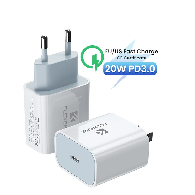 

Free Shipping 1 Sample OK FLOVEME USB C Fast PD Travel Wall Charger For iPhone 12 Charger Custom Accept