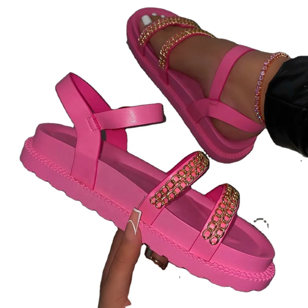 

New comfortable and fashionable women's sandals with gold chain in 2021 summer thick bottom of Muffin