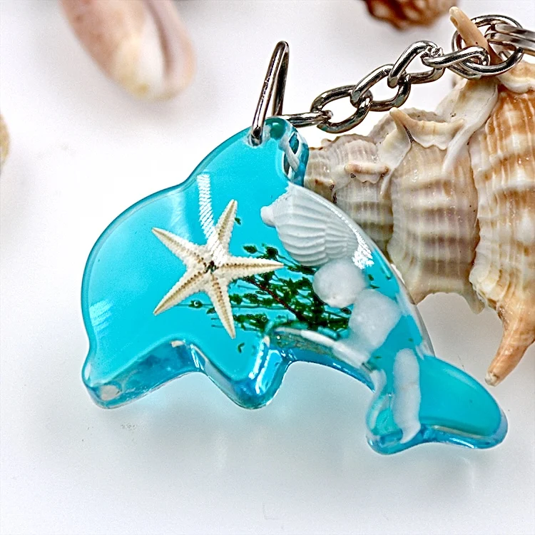 

2022 cute dolphin key chains with real starfish sea snail ocean souvenir beach souvenirs wholesale