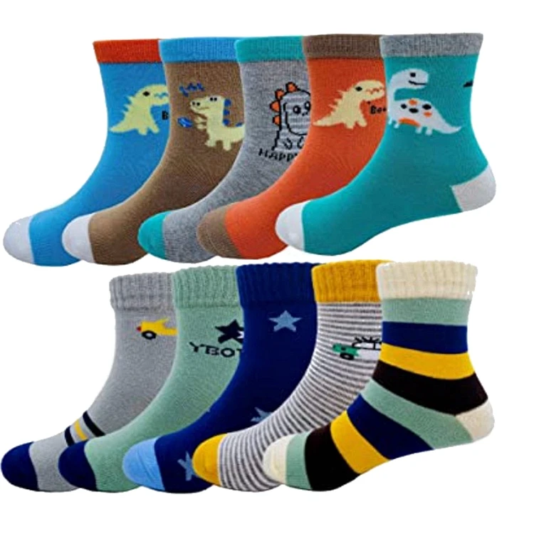 

3-12 years baby characters cotton sock 5pack striped funny gift set novelty cartoon dinosaur crew boys kids socks (old) children