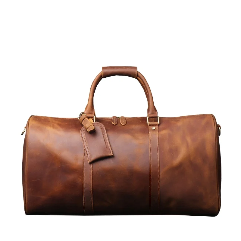 

ANMAI Luxury Luggage Brown Men Travel Genuine Horse Leather Tote Bag Diagonal Large-capacity Duffle Bag