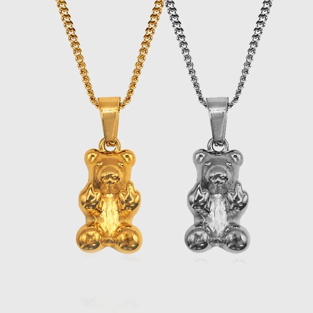 

Custom Manufacturer Waterproof Jewelry 18k Gold Plated Tarnish Free Stainless Steel Mens Offensive Bear Pendant Necklace