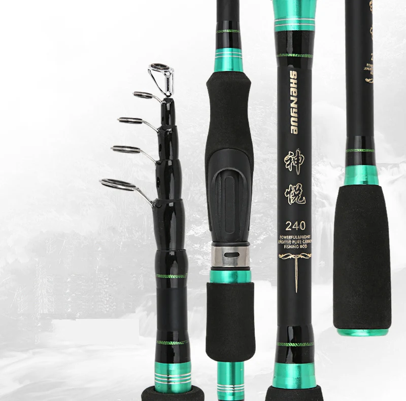 

2021 New Carbon Fiber Telescopic Fishing Rod 1.8 2.1 2.4 2.7M Portable Spinning Fishing Rod Pole Travel Rock Fishing Rod