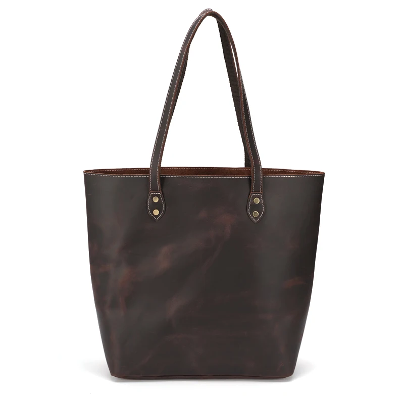 

TIDING Lady Custom Logo Made Genuine Real Leather Shoulder Handbag Bag Luxury Crazy Horse Leather Woman Tote Bag