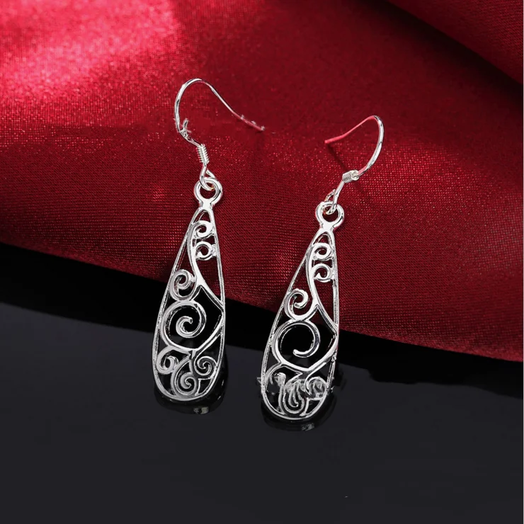 

Fashion Vintage Silver Plated Hollow Pendant Hook Earrings