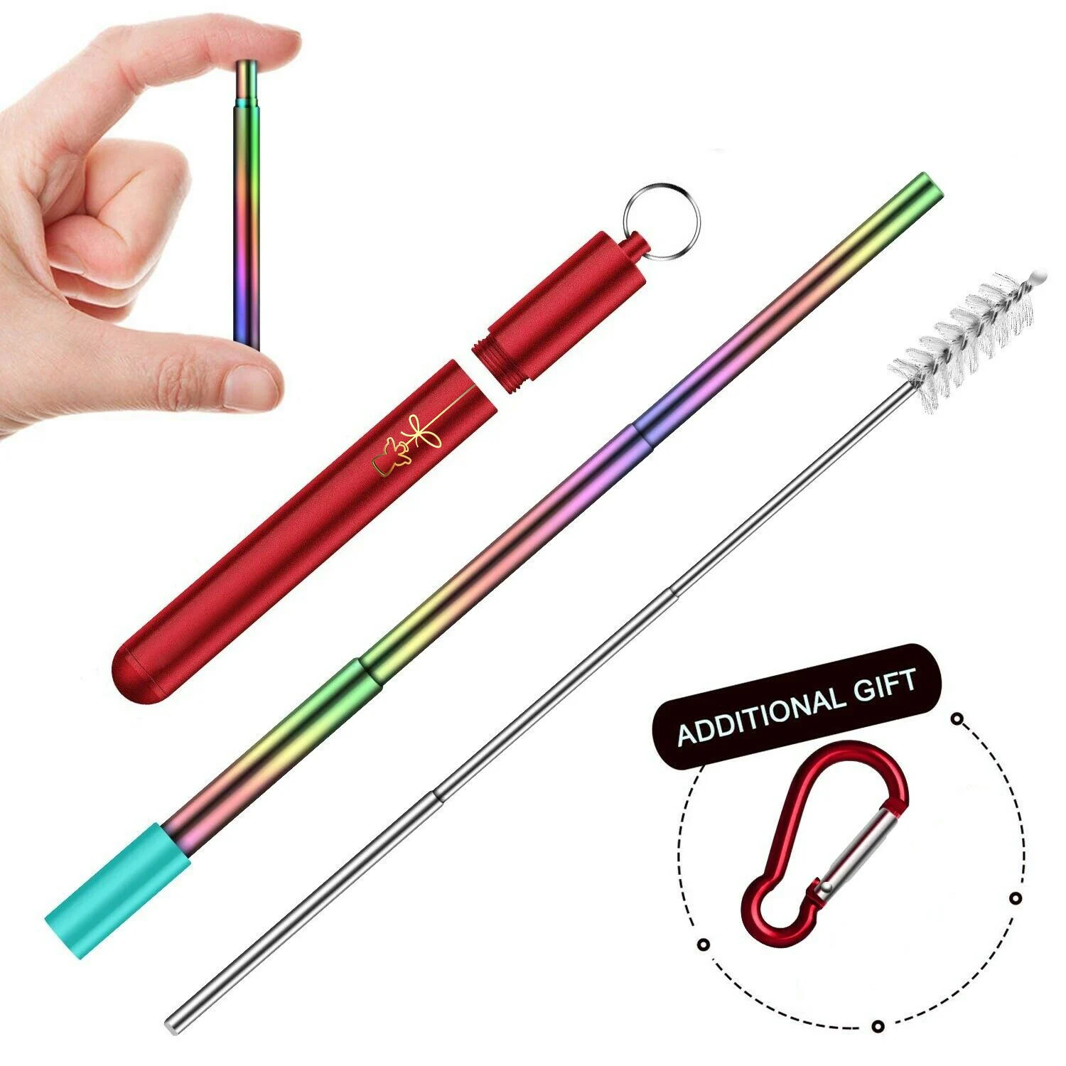 

Christmas Telescopic Reusable everich Approved Stainless Steel Collapsible Foldable Metal Straws Set Folding Drinking Straw, Steel color or customized color