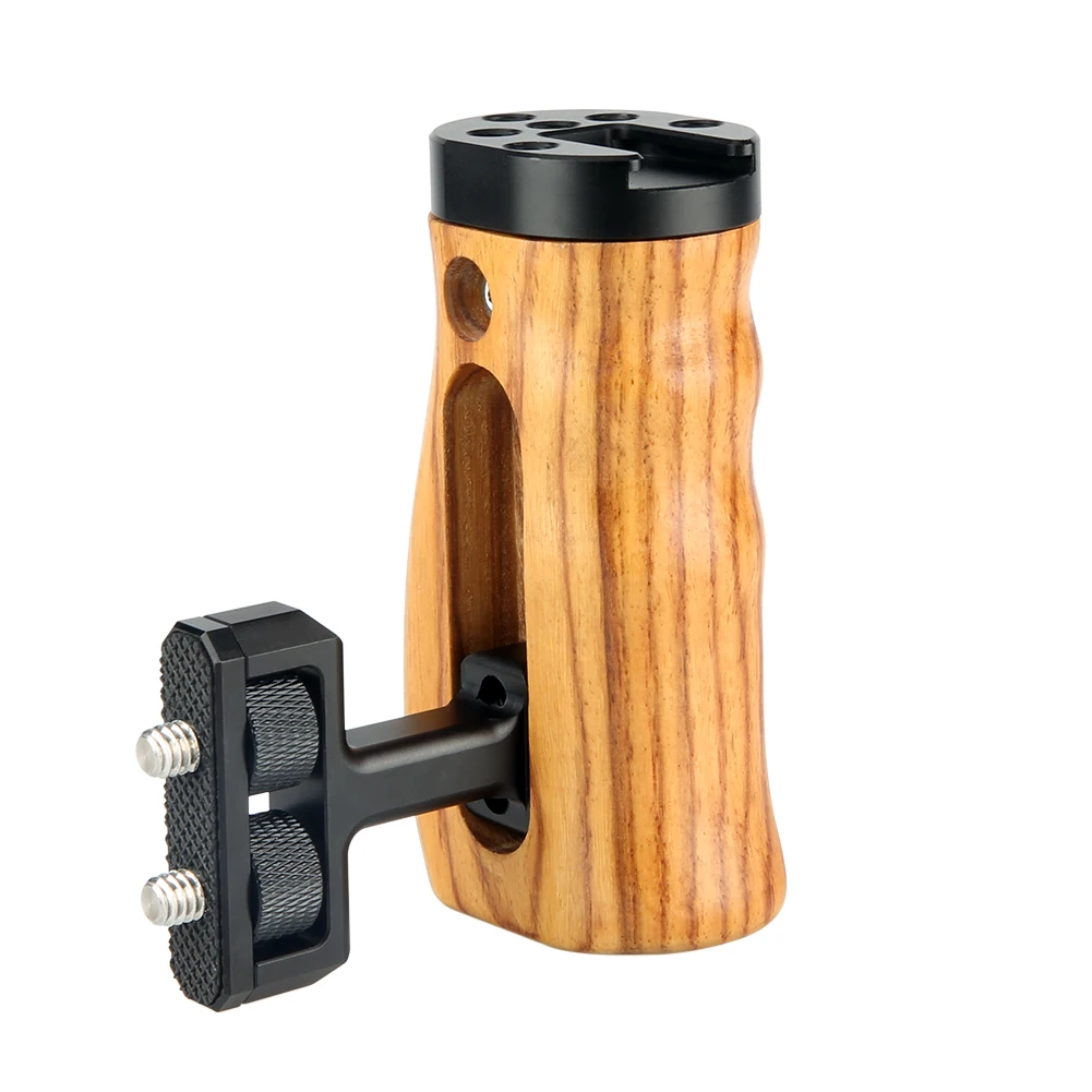 

NICEYRIG Universal Side Wooden Handle Hand Grip with Built-in Cold Shoe for DSLR Camera Cage