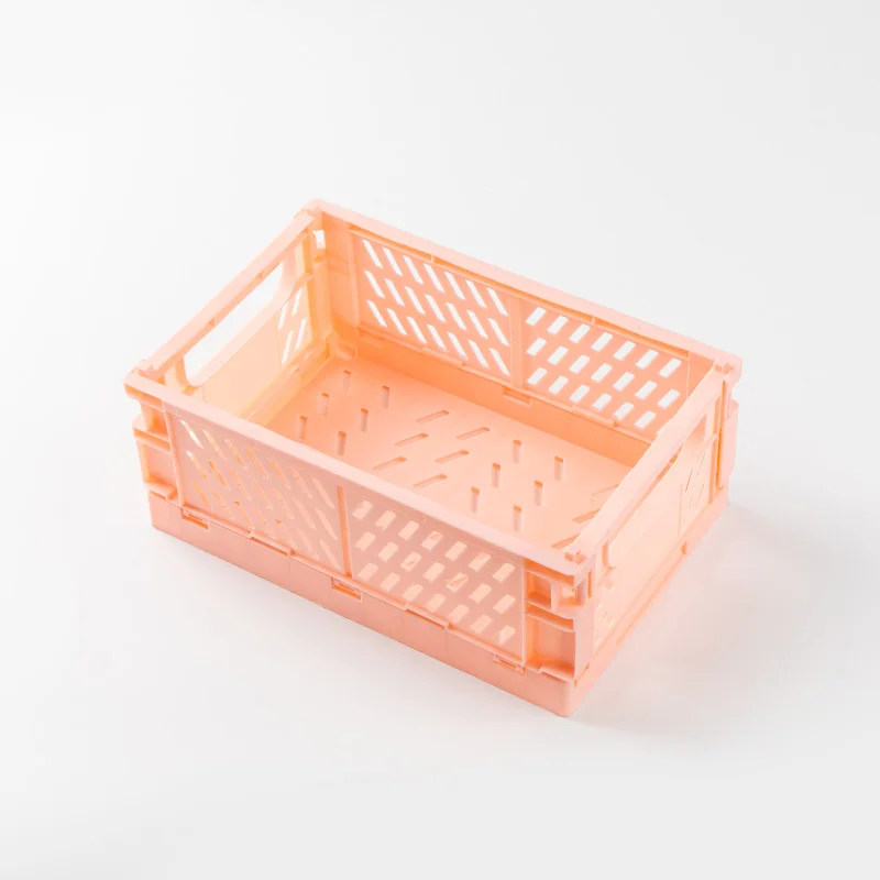 

Pink Cosmetic Pastel Crates Desktop Makeup Organizer Multi Purpose Kids Toy Mini Cute Folding Storage Baskets, Customized color