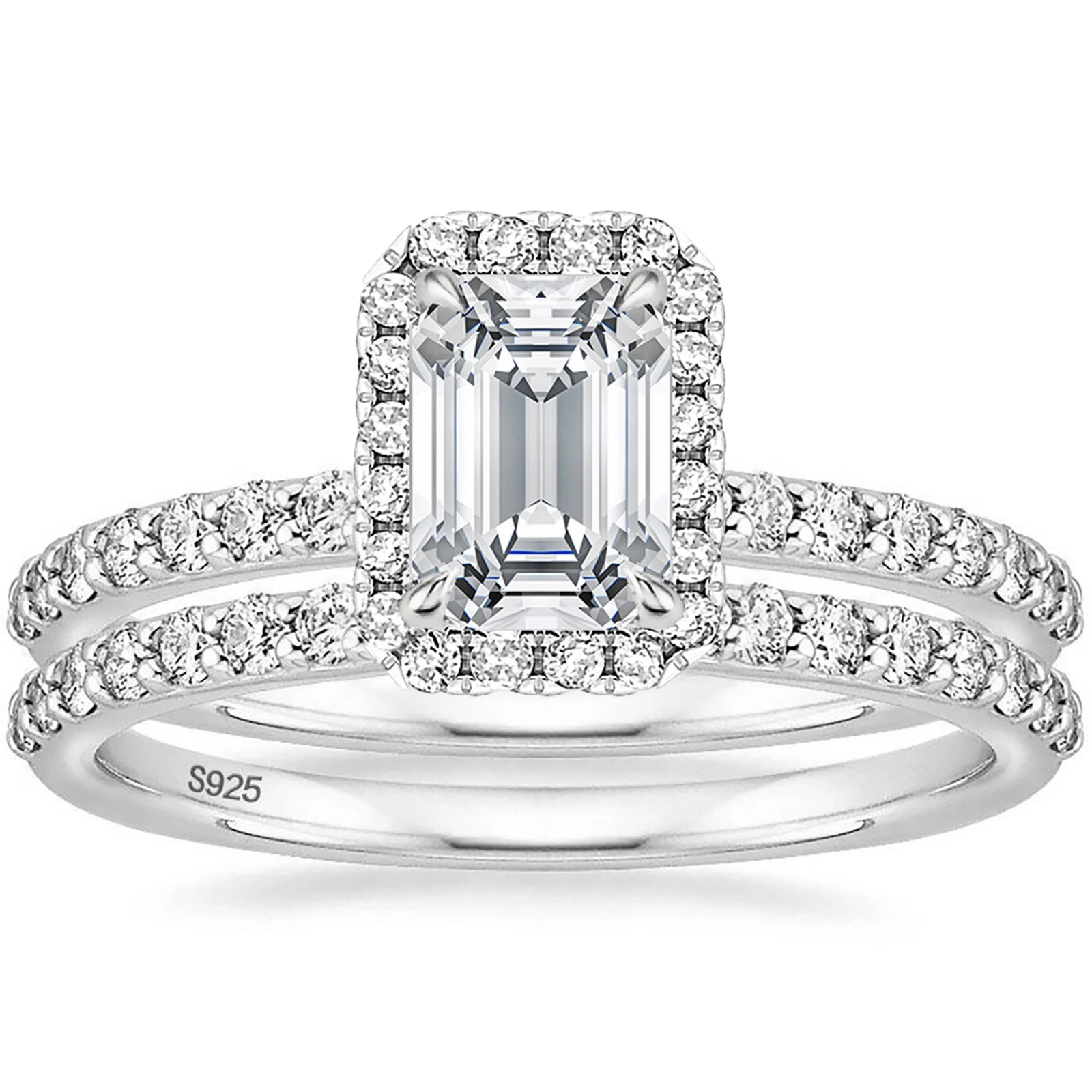 OAHLAN Fine Jewelry 925 Sterling Silver Bridal Ring Sets 2CT Emerald Cut VVS1 Moissanite Engagement Promise Rings for Women