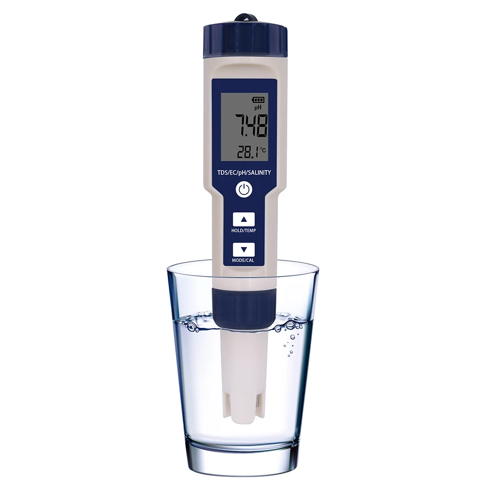 
Digital portable 5 in 1 TDS/EC/PH/Salinity/TEMP Meter Multifunctional water quality tester pen waterproof 9909 SP salinity meter 