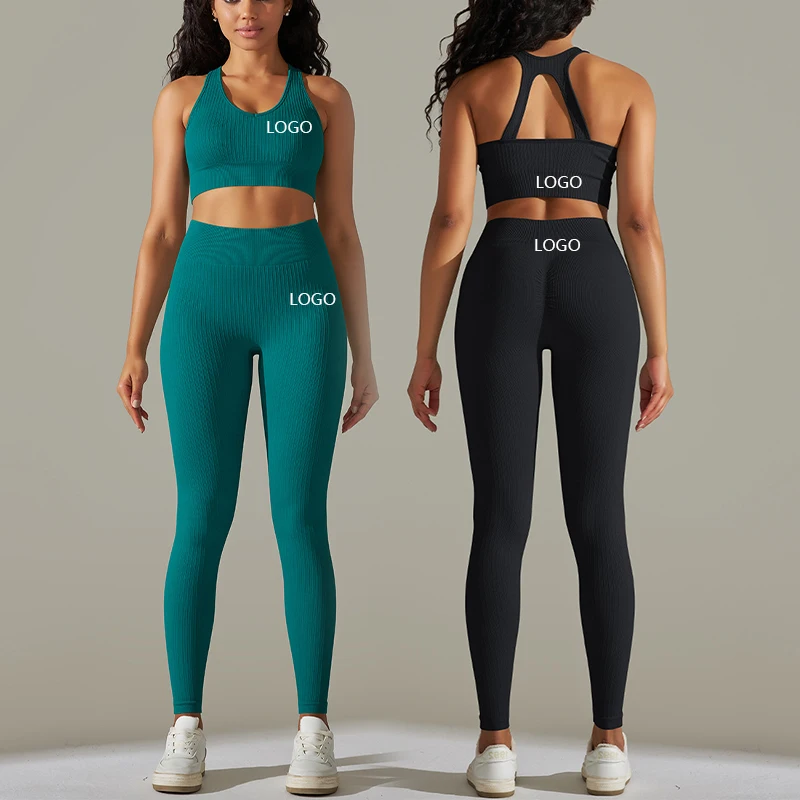 

XW- 9310-10 Women Yoga Suit Leggings And Top Set Spandex Nylon Two-Piece Wholesale Fitness Exercise Seamless Wear Set