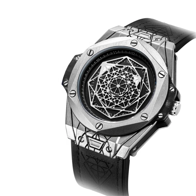 

Ruimas Luxury Hollow Quartz Wristwatch sliver Dragon Watch Men zinc alloy Top Brand Men's Watches Relogio Masculino