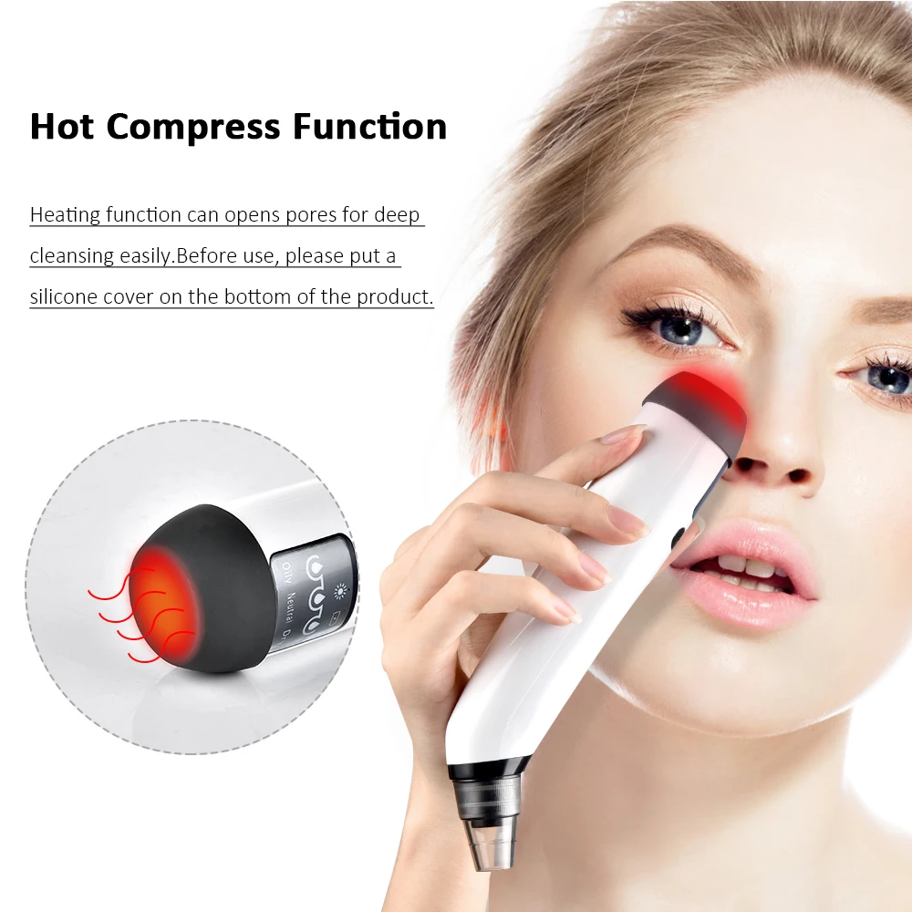 

USB Rechargeable Electric Tool Nose Blackhead Removal Pore Vacuum Cleaner Comedone Acne Pimple Heated Blackhead Remover