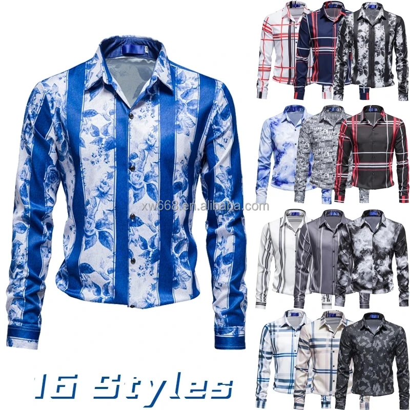 

2022 High quality new men's printed long sleeve shirt business casual shirt fashion party shirt multi-style wholesale at low pri