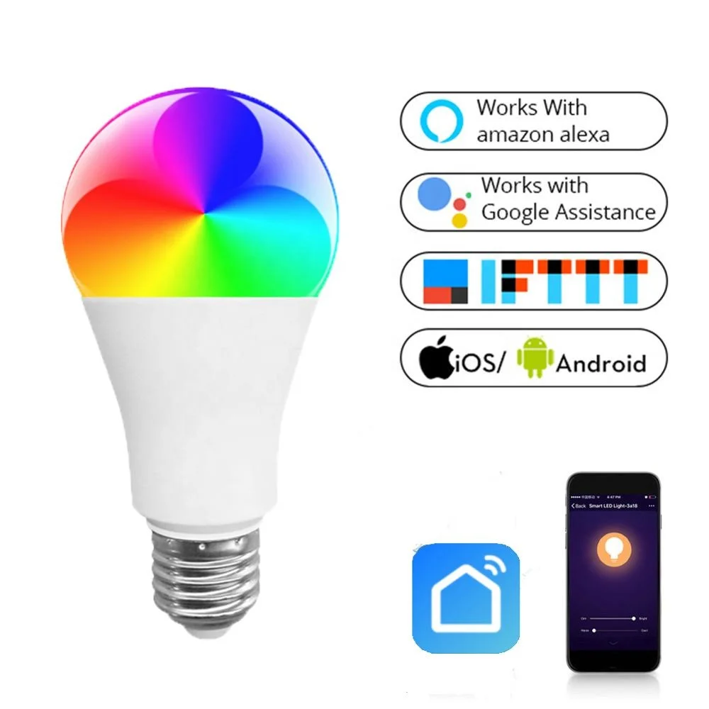 Custom Design Wifi Smart Led Light Bulb A60  9W  E26 E27 B22  Smart Bulb Compatible with Alexa  Google