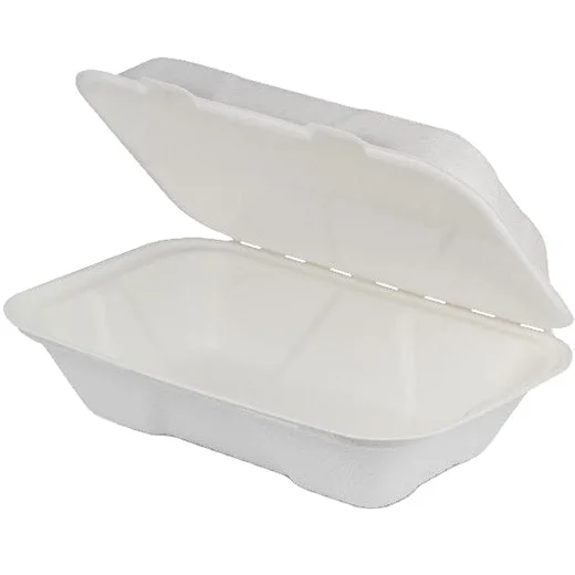 

Eco Packaging 100% Compostable Takeaway Series Biodegradable 1/2/3 Compartments Sugarcane Bagasse Clamshell with Lid, White