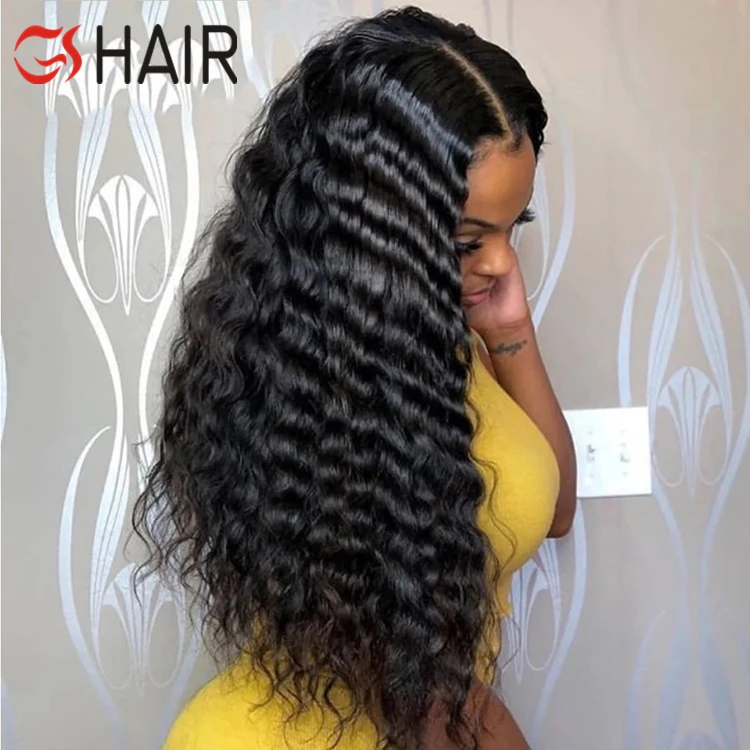 

Drop Shipping Low MOQ Black Friday Deep Wave Lace Front Wig,Double Drawn Brazilian Human Hair Lace Wig Pre PluckedWith Baby Hair, Natural color #1b