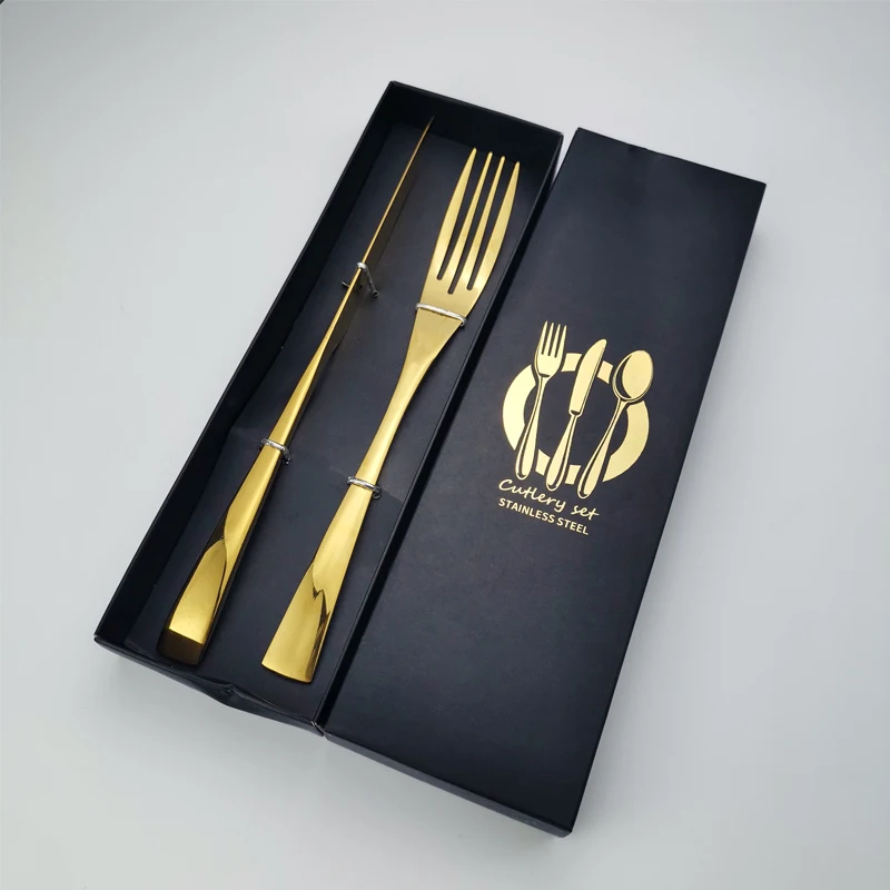 

OEM Western Food Besteck Stainless Steel Gold Dessert Dinner Forks And Knives Set With Cutlery Box
