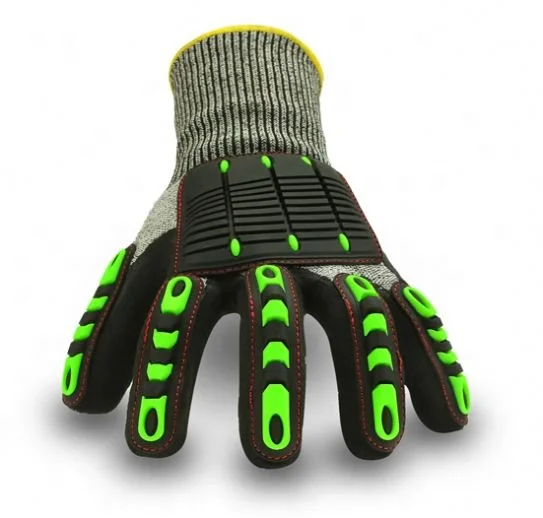 

Flexible impact TPR 13g hppe liner palm coated anti oil safety gloves, Customized