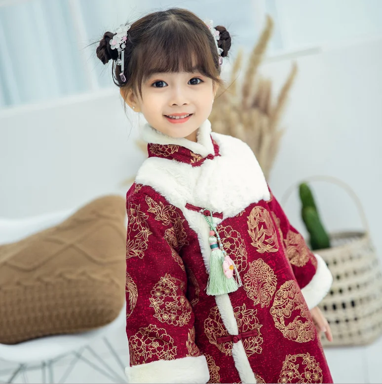 秋冬新款时尚女婴的旗袍连衣裙中国旗袍为孩子们