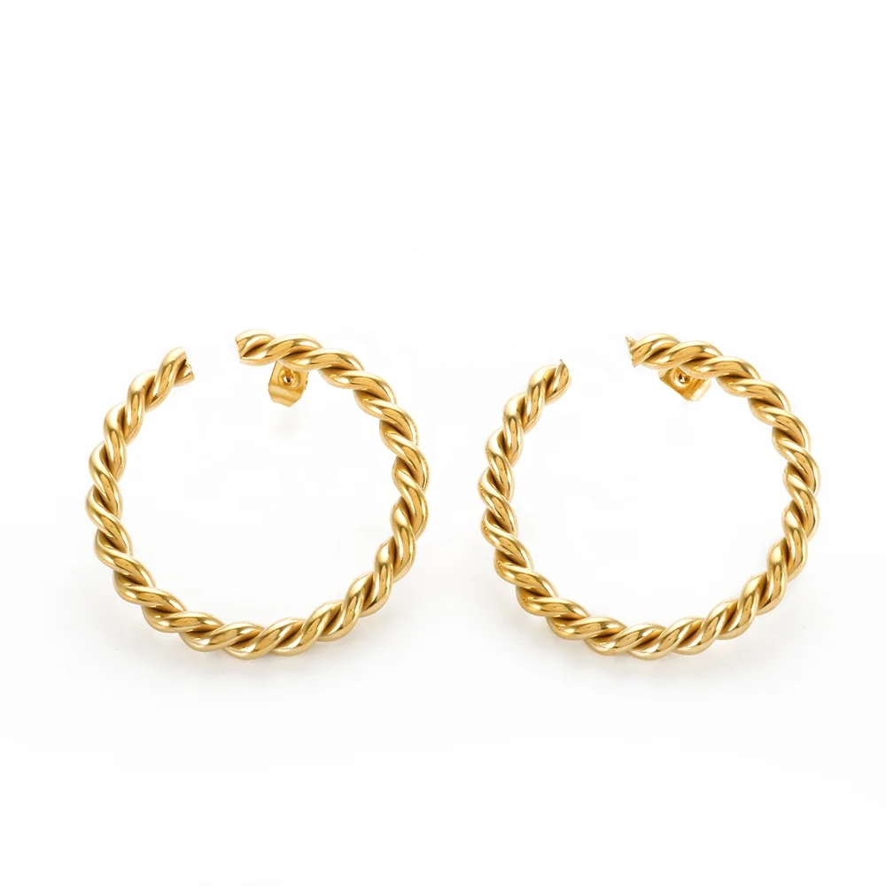 

Women's Hoop Earrings Jewelry 18k Gold Plated Stainless Steel Ridged Swirl Hoops Twist Rope Stud Earrings, Gold/silver/rose gold/black